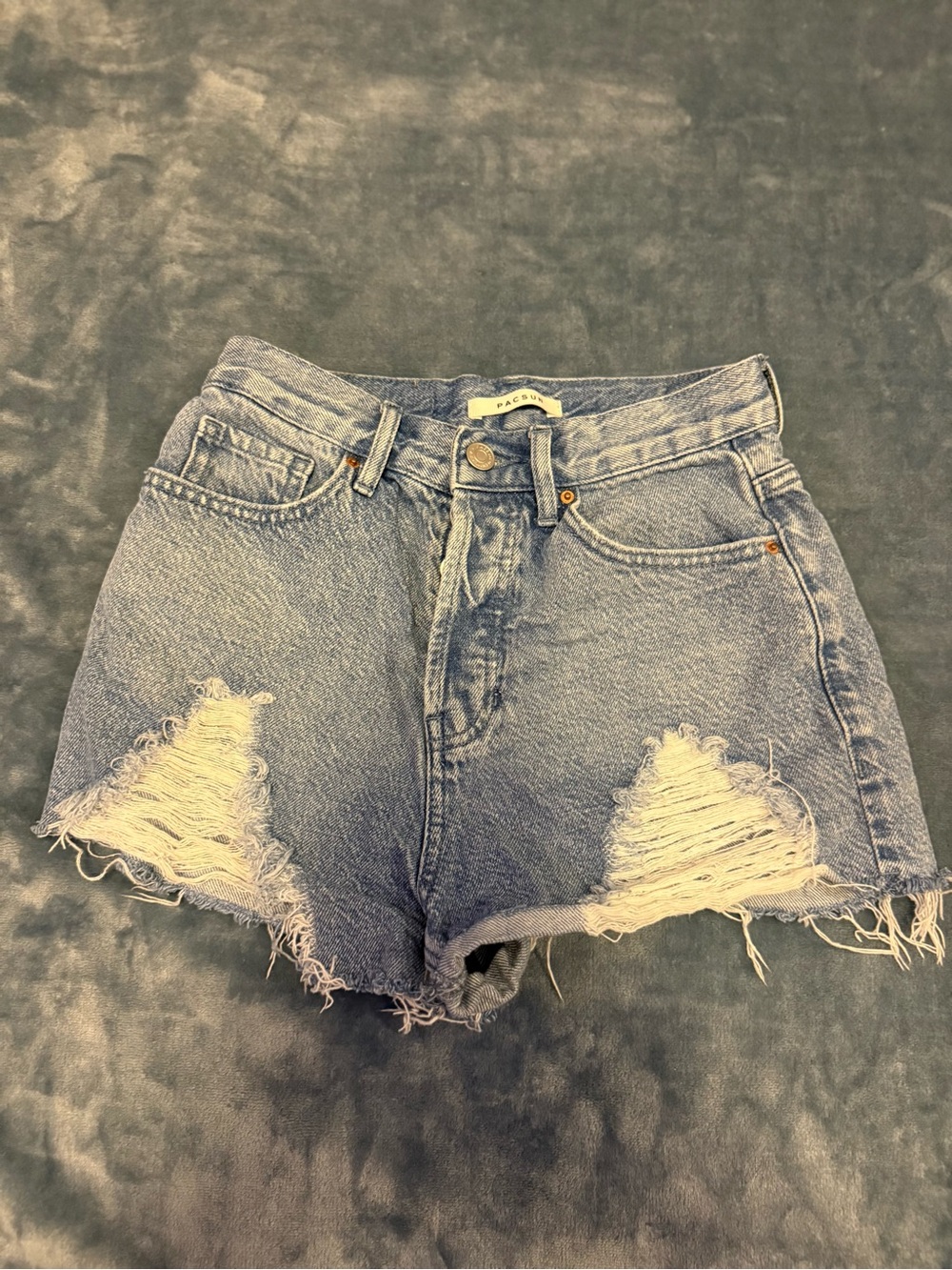 PacSun Light Blue Distressed High-Waist Jean Shorts